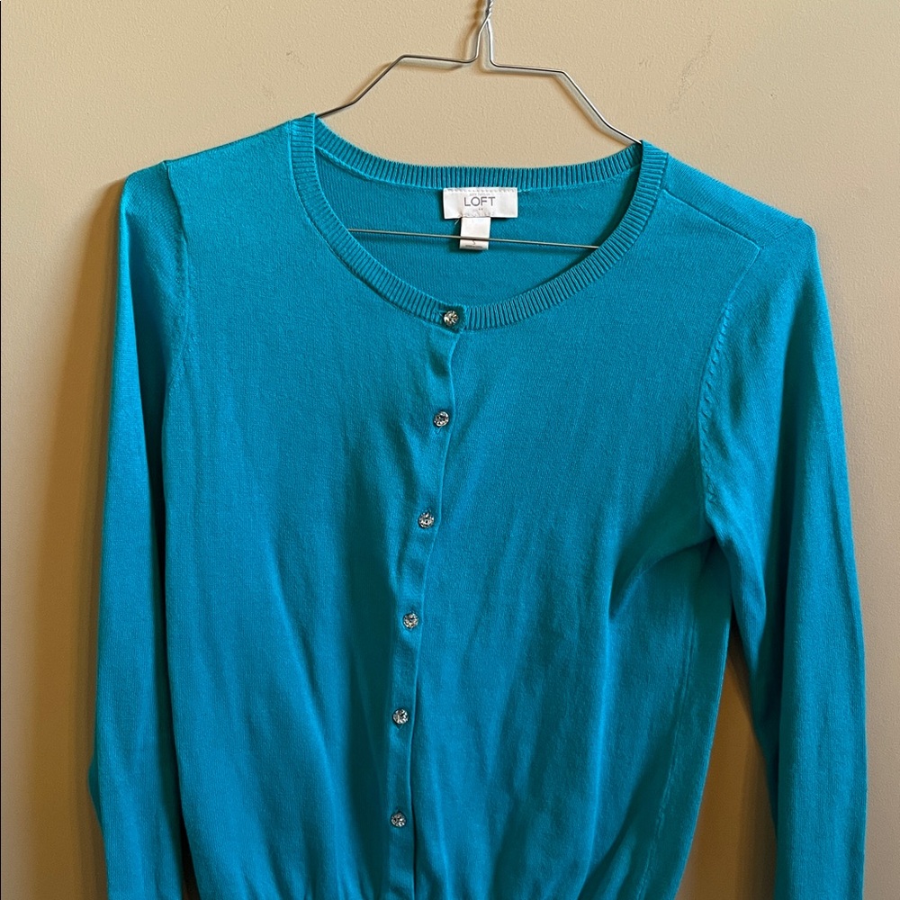 LOFT Vibrant Blue Button-Up Cardigan